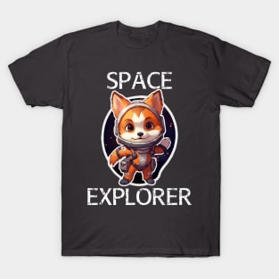 Red Fox Astronaut - Space Explorer (White Lettering) T-Shirt